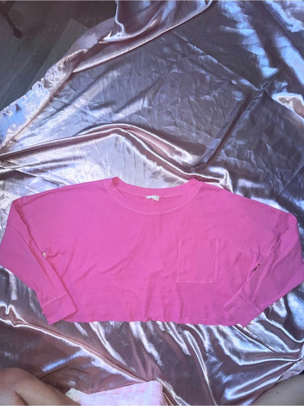Altar'd State Hot Pink Cropped Long Sleeve Pocket Top